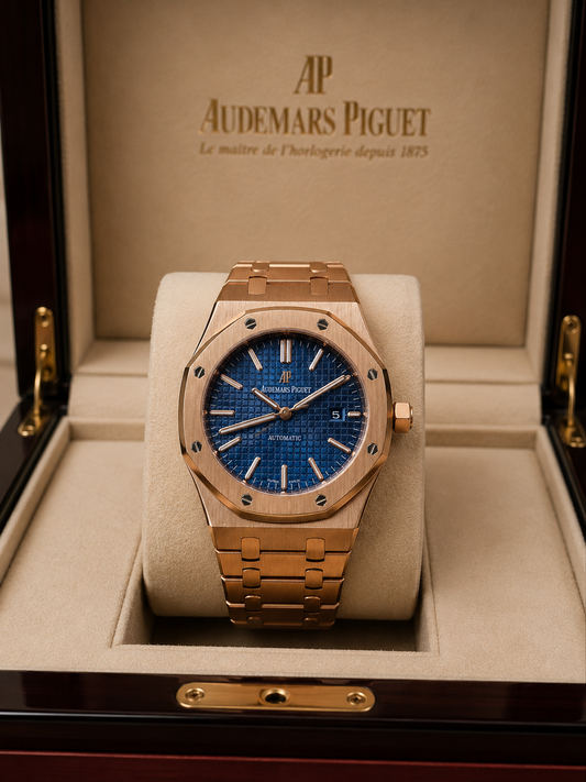 AUDEMARS PIGUET ROYAL OAK AUTOMÁTICO 41 MM – ESFERA AZUL | ACABADO ORO ROSA