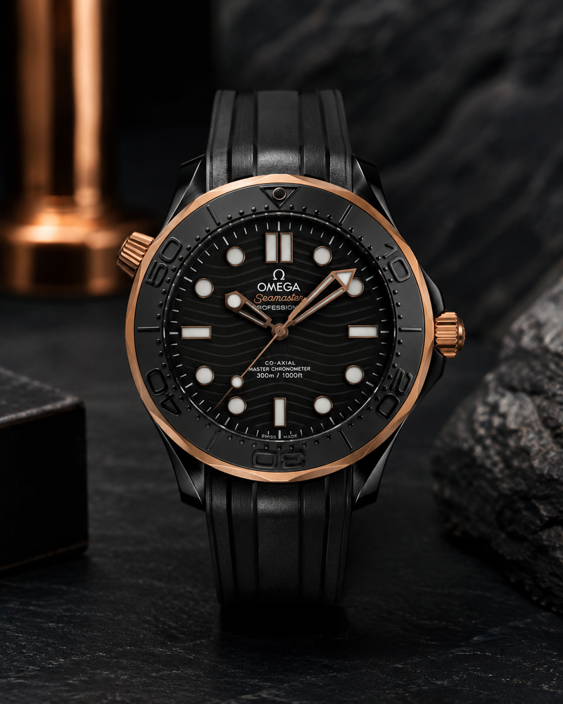 OMEGA SEAMASTER DIVER 300M NEGRO Y ORO ROSA