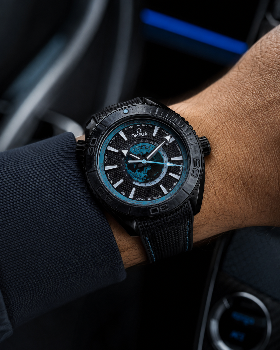 OMEGA SEAMASTER WORLDTIMER NEGRO Y TURQUESA