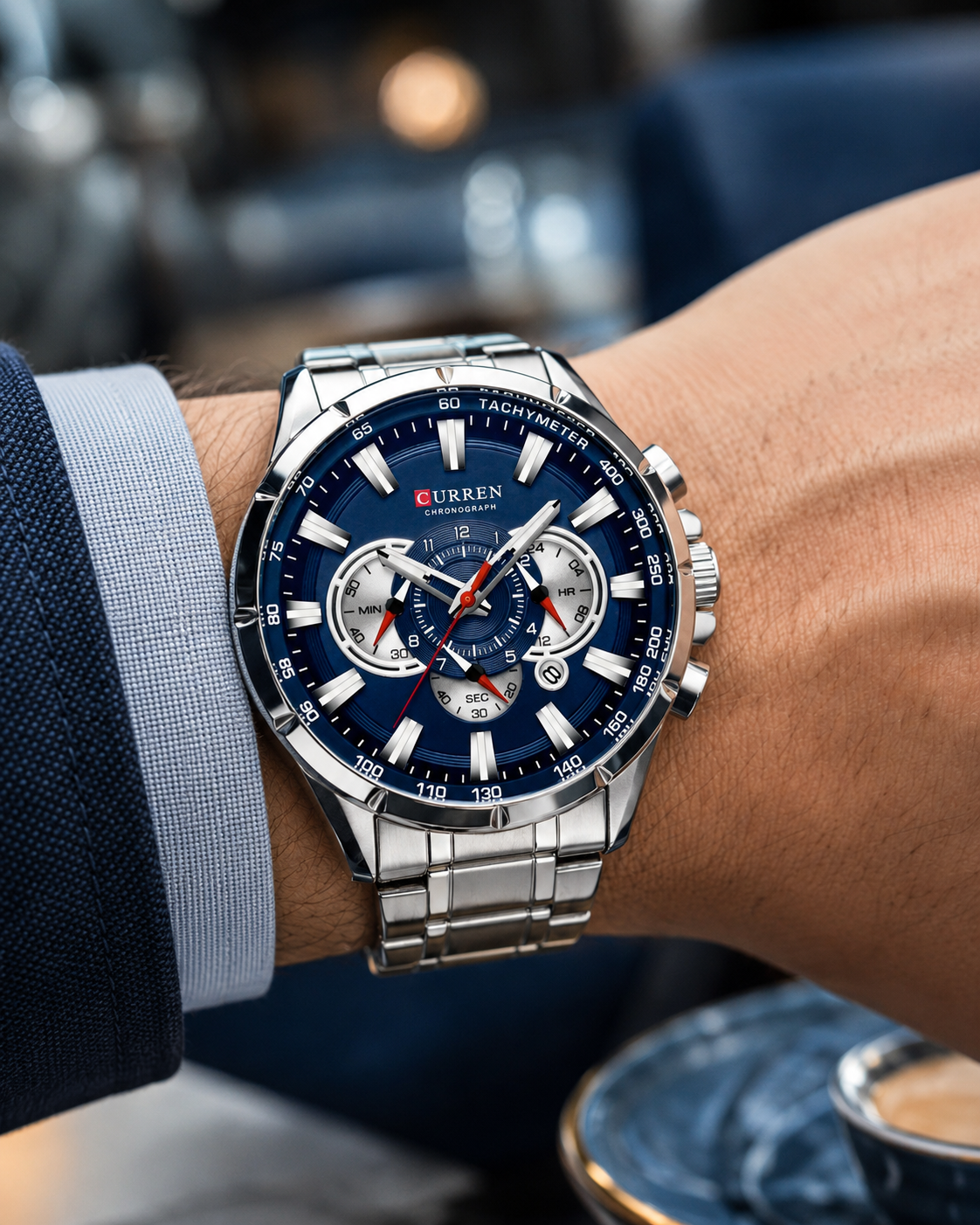 RELOJ CURREN 8363 PLATA AZUL CRONÓGRAFO