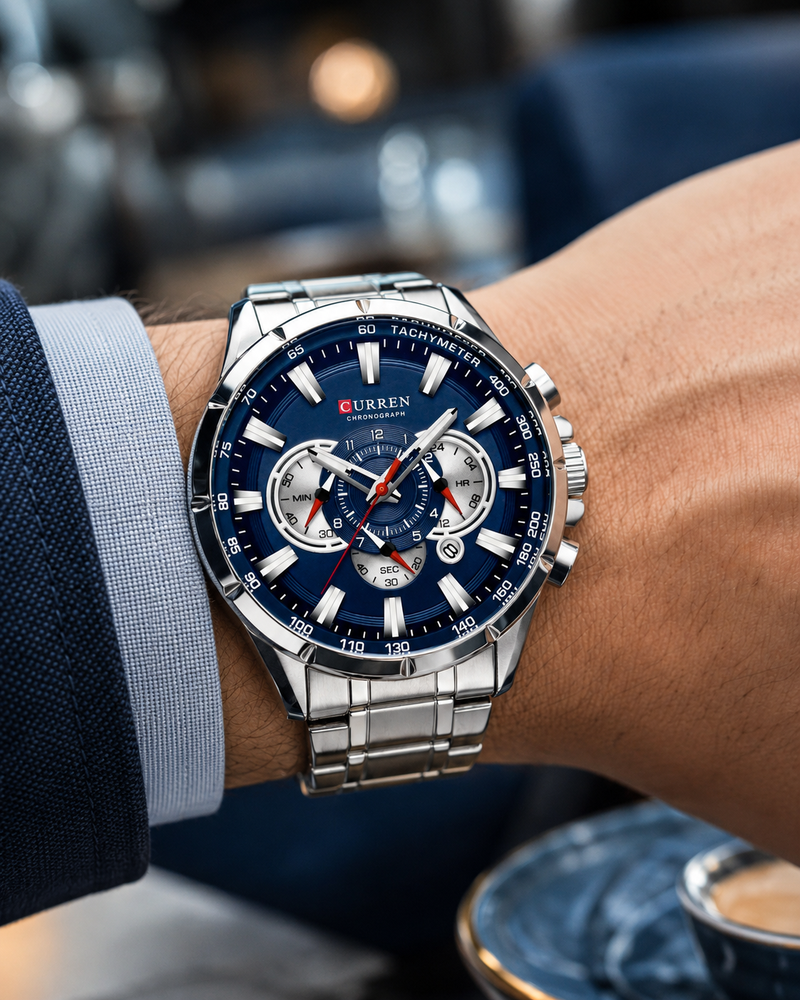 RELOJ CURREN 8363 PLATA AZUL CRONÓGRAFO