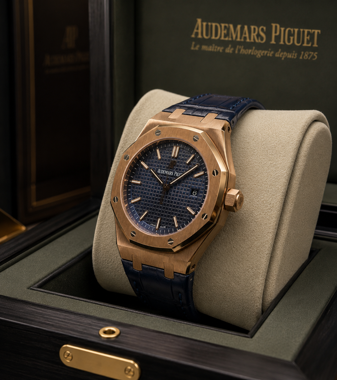 AUDEMARS PIGUET ROYAL OAK 37 MM ORO ROSA – ESFERA AZUL TEXTURIZADA