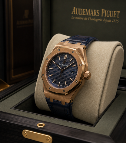 AUDEMARS PIGUET ROYAL OAK 37 MM ORO ROSA – ESFERA AZUL TEXTURIZADA
