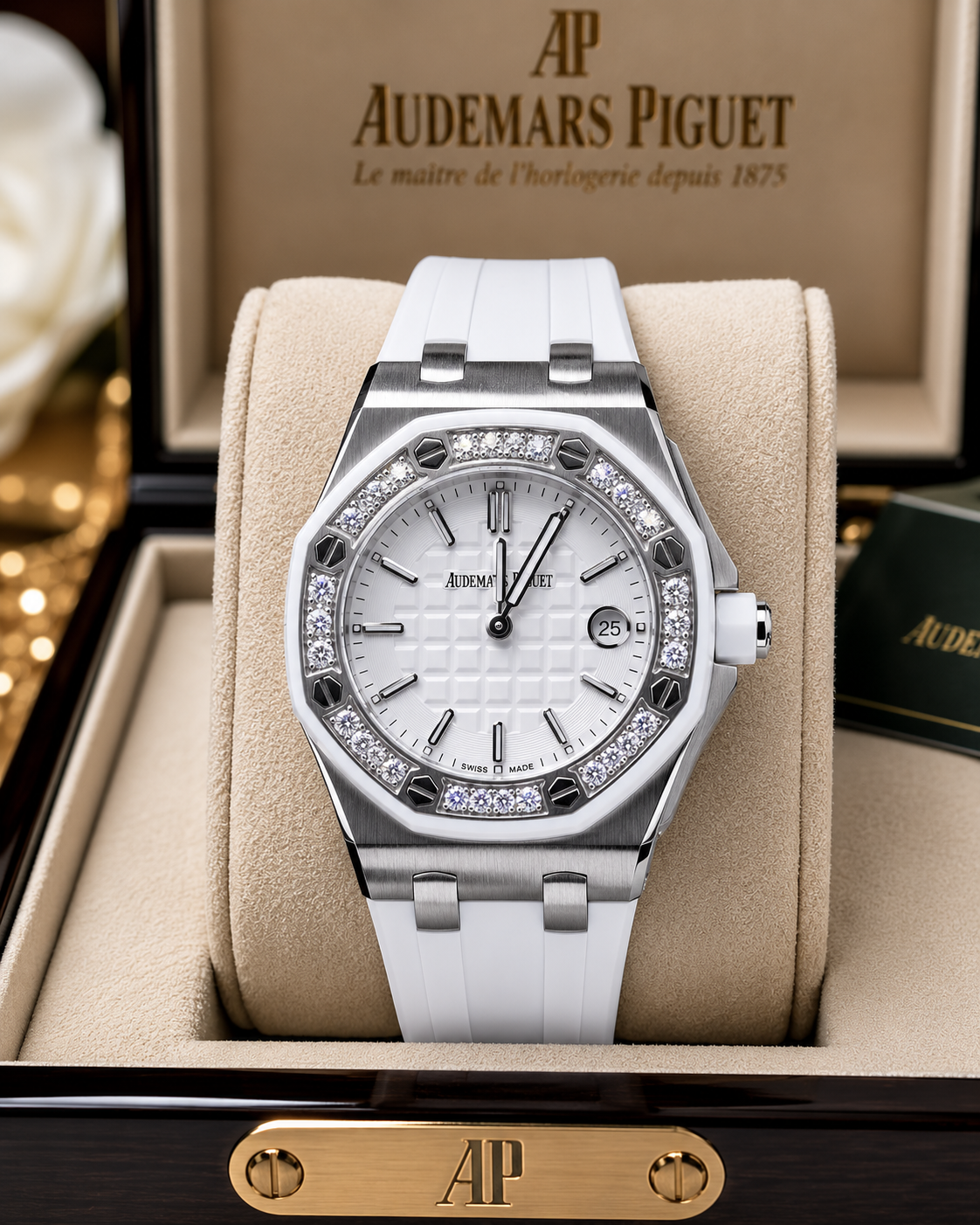 AUDEMARS PIGUET ROYAL OAK DAMA 34 MM ACERO – BISEL ENGASTADO CON CIRCONIAS