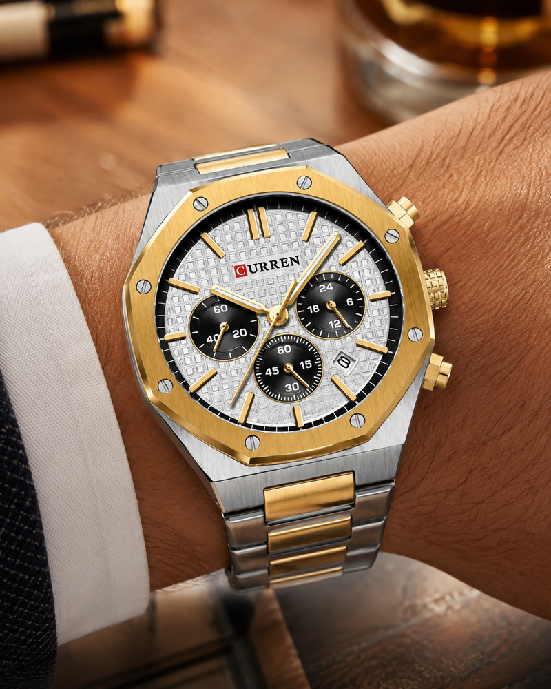 RELOJ CURREN 8440 CRONÓGRAFO BICOLOR PLATA Y DORADO