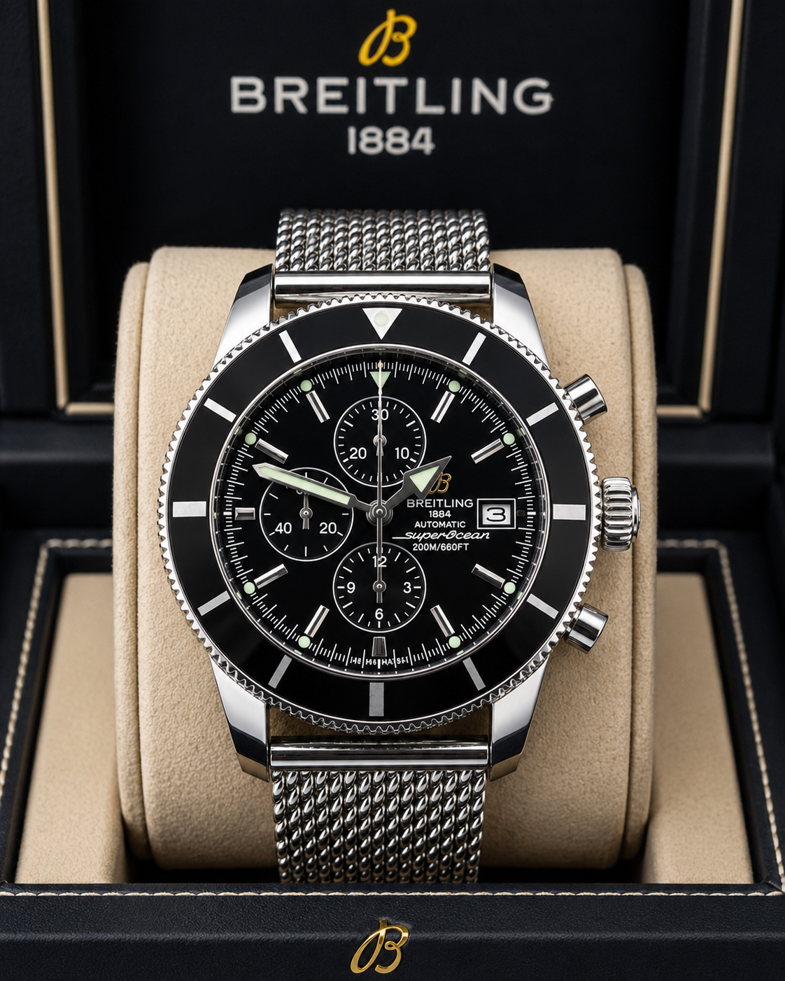 BREITLING SUPEROCEAN HERITAGE CHRONOGRAPH 46 MM – AUTOMÁTICO – MALLA MILANESA EN ACERO