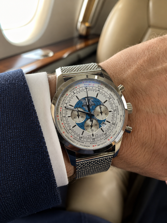 BREITLING TRANSOCEAN CHRONOGRAPH UNITIME 46 MM – MALLA MILANESA EN ACERO