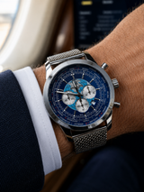 BREITLING TRANSOCEAN CHRONOGRAPH UNITIME 46 MM – MALLA MILANESA EN ACERO