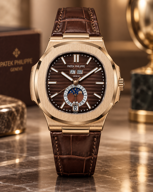 PATEK PHILIPPE NAUTILUS ANNUAL CALENDAR MOON PHASE ORO ROSA 40.5 MM