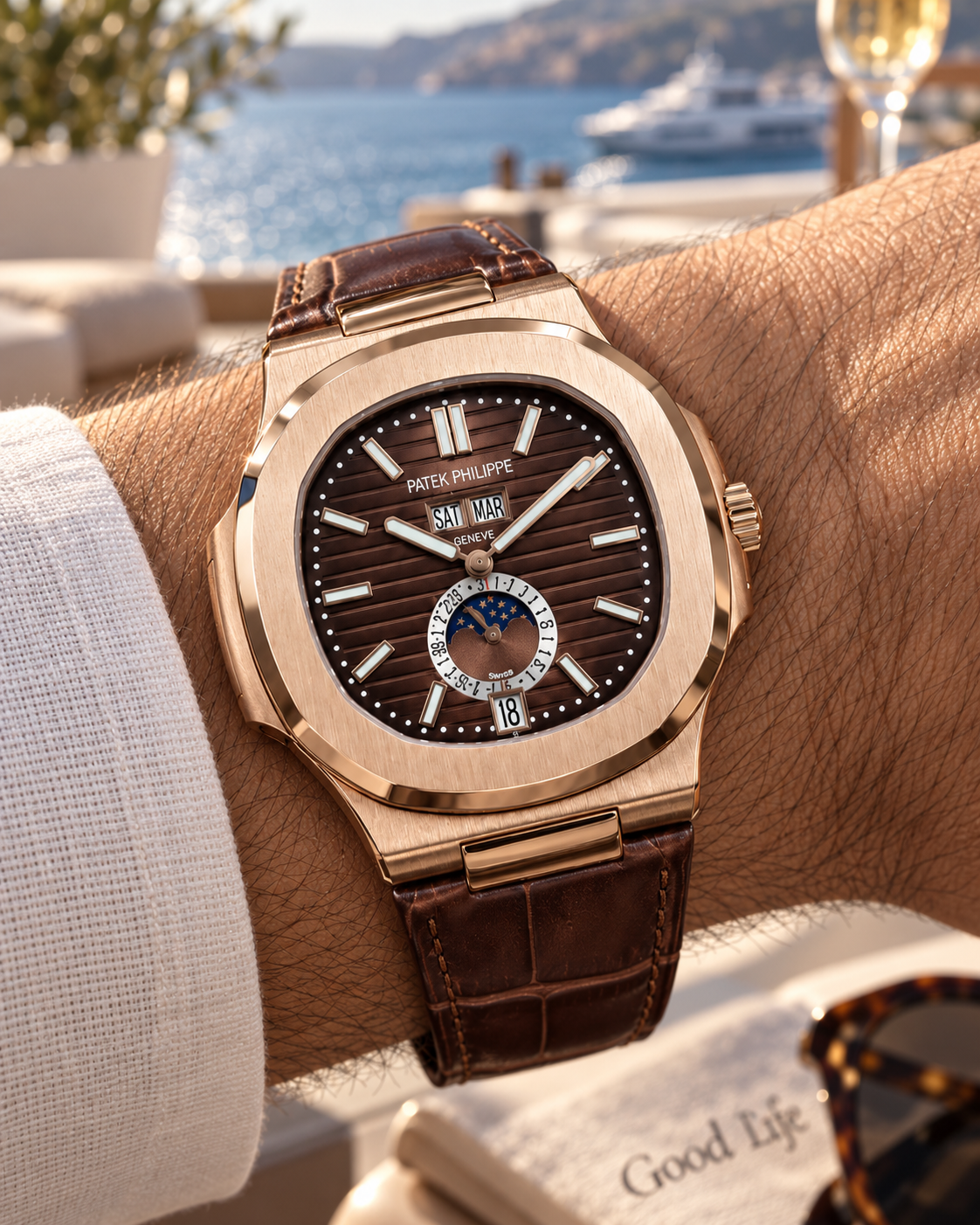 PATEK PHILIPPE NAUTILUS ANNUAL CALENDAR MOON PHASE ORO ROSA 40.5 MM