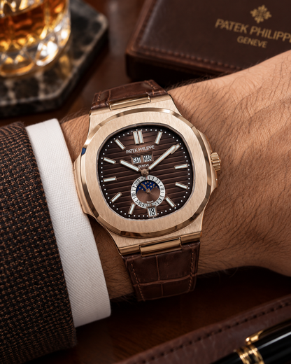 PATEK PHILIPPE NAUTILUS ANNUAL CALENDAR MOON PHASE ORO ROSA 40.5 MM