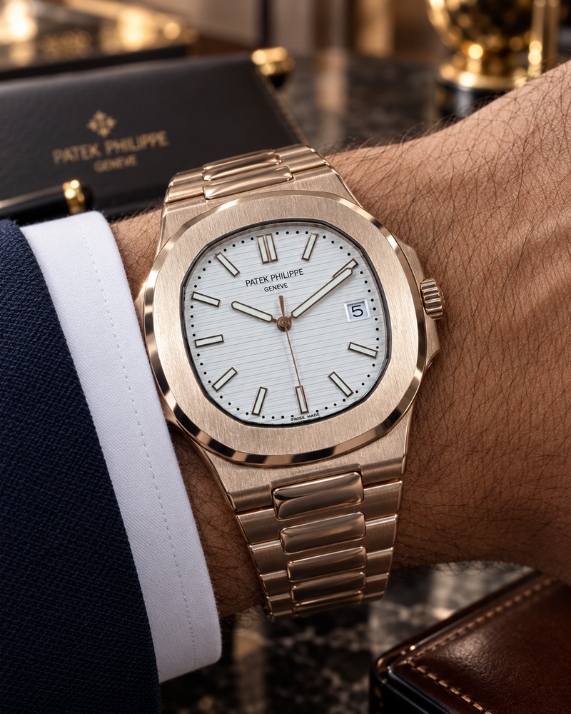 PATEK PHILIPPE NAUTILUS AUTOMÁTICO ORO ROSA ESFERA BLANCA 40 MM
