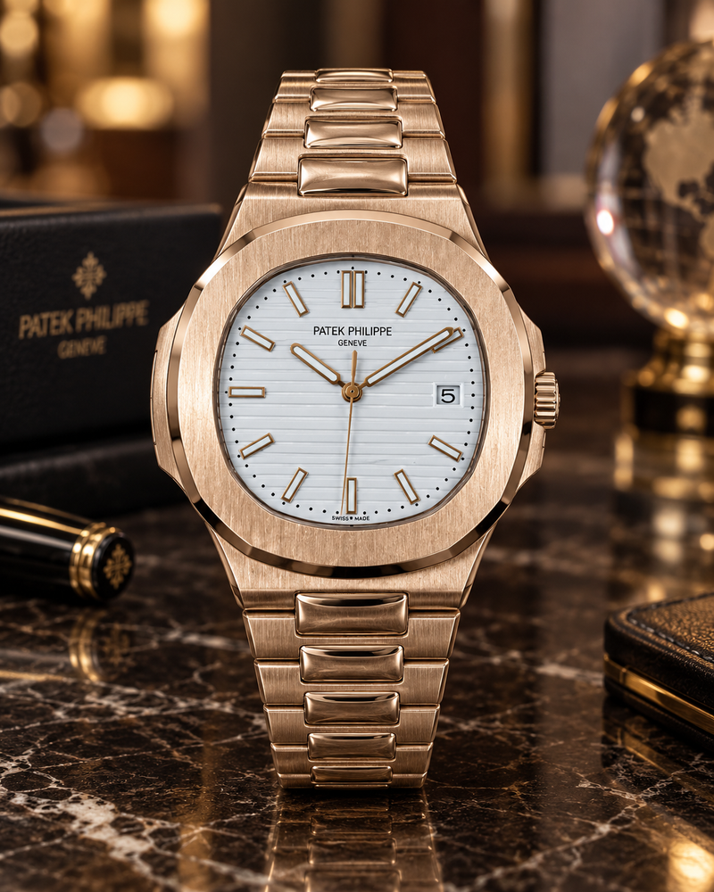 PATEK PHILIPPE NAUTILUS AUTOMÁTICO ORO ROSA ESFERA BLANCA 40 MM