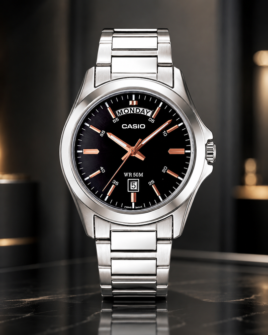 RELOJ CASIO ORIGINAL PARA HOMBRE MTP-1370D-1A2VDF NEGRO CON ACERO