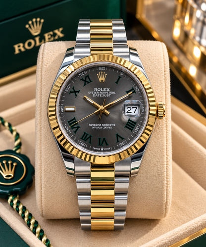 ROLEX DATEJUST 36 MM – ESFERA GRIS CON NÚMEROS ROMANOS VERDES