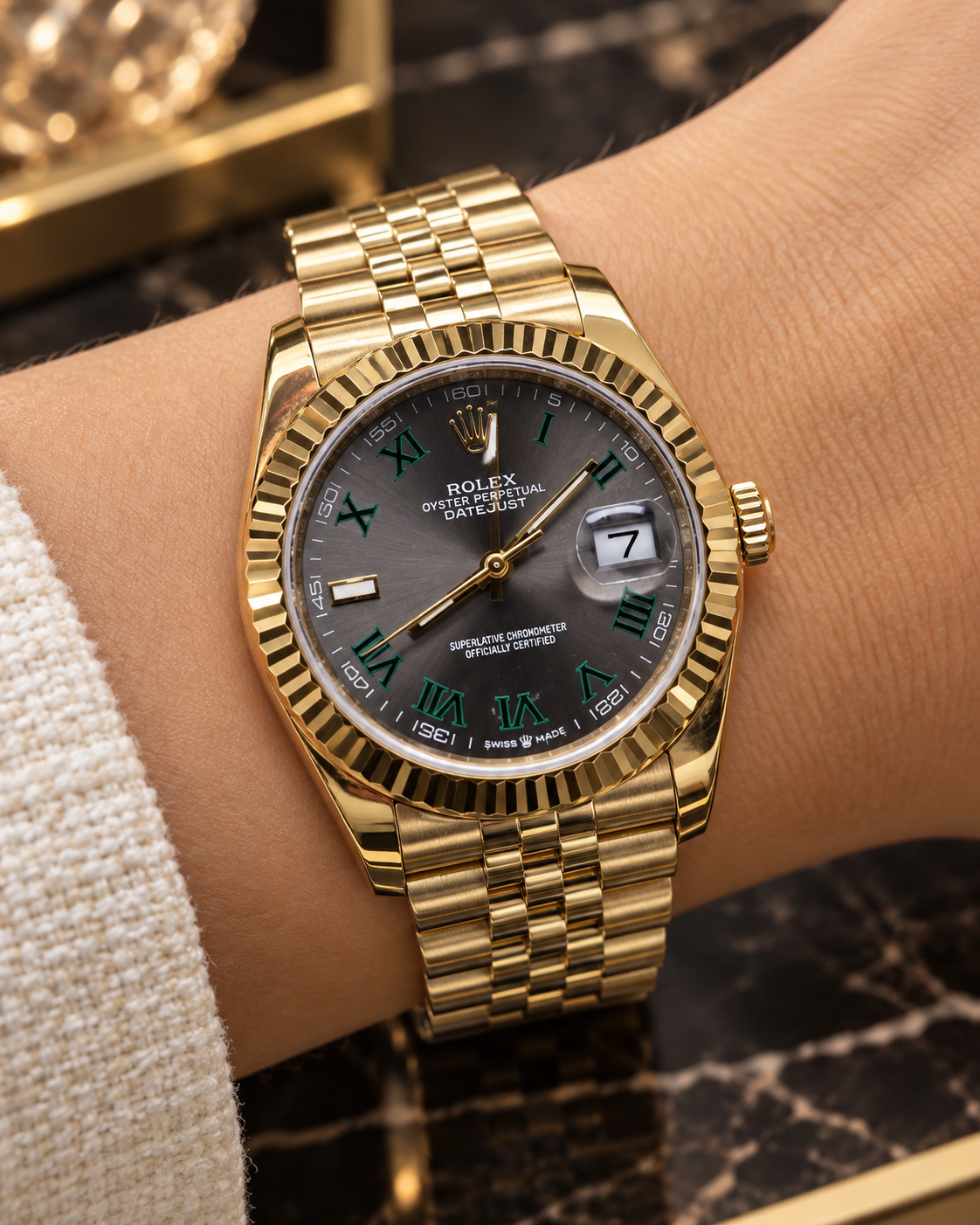 ROLEX DATEJUST 36 MM – ESFERA GRIS CON NÚMEROS ROMANOS VERDES