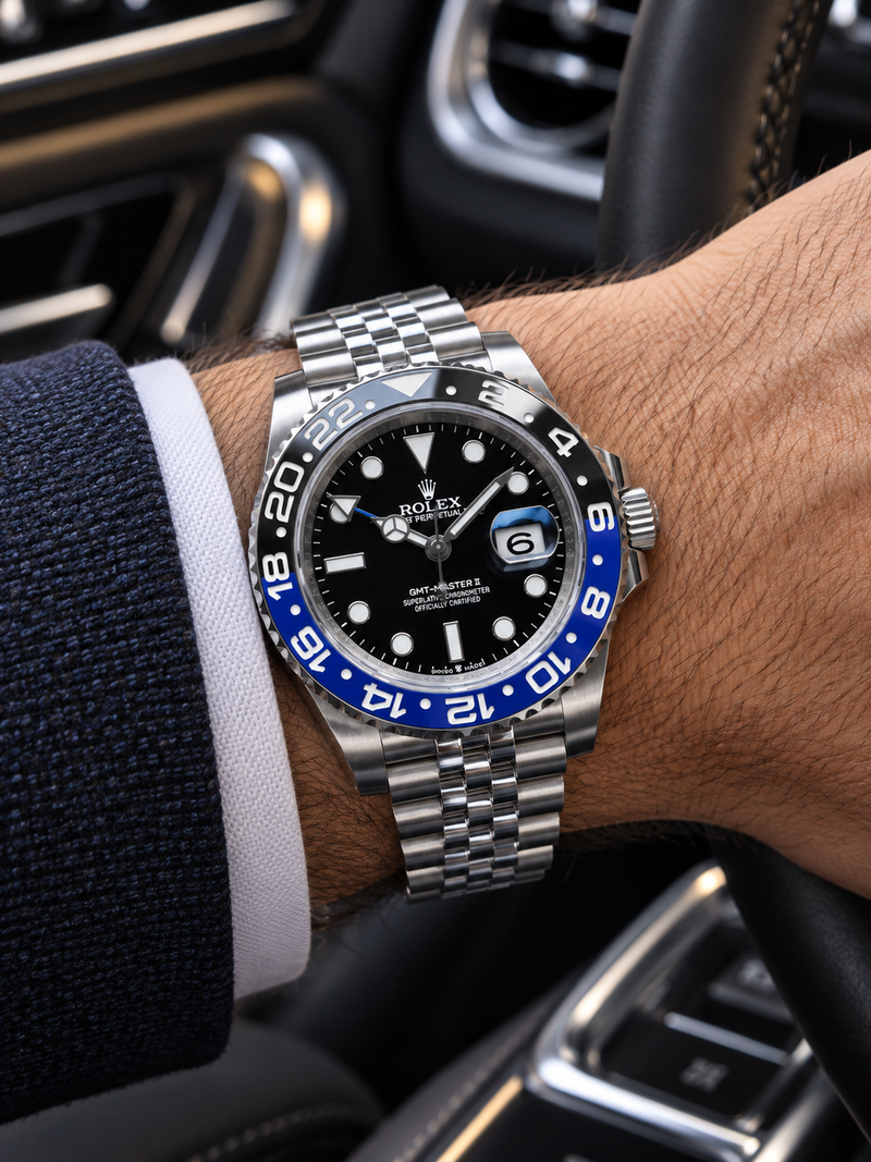 ROLEX GMT-MASTER II – ESFERA NEGRA, BISEL NEGRO Y AZUL “BATMAN” Y BRAZALETE JUBILEE