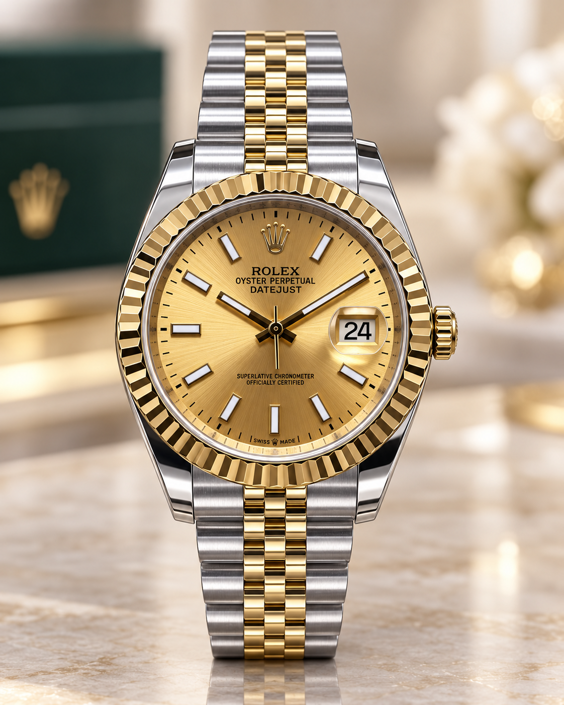 ROLEX DATEJUST 36 MM – ESFERA DORADA, BISEL ESTRIADO Y BRAZALETE JUBILEE