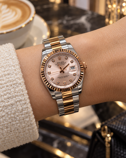 ROLEX DATEJUST 36 MM – ESFERA ROSA, BISEL ESTRIADO