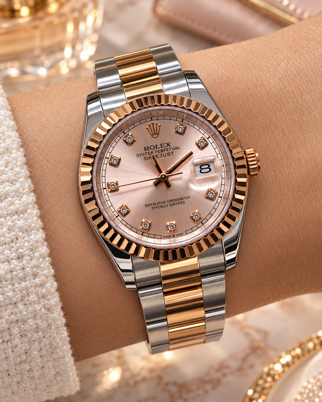 ROLEX DATEJUST 36 MM – ESFERA ROSA, BISEL ESTRIADO