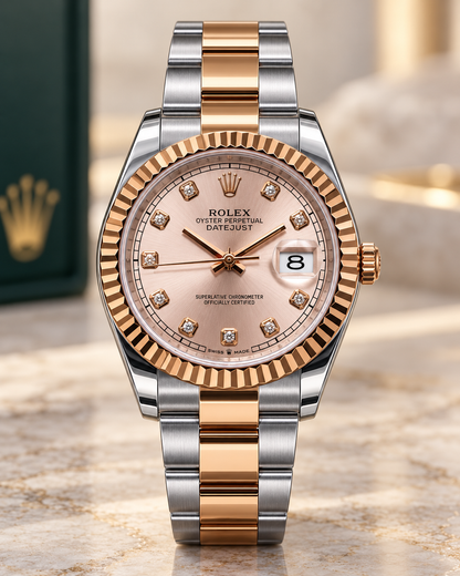 ROLEX DATEJUST 36 MM – ESFERA ROSA, BISEL ESTRIADO
