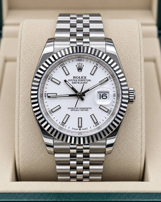 ROLEX DATEJUST 41 MM – ESFERA BLANCA, BISEL ESTRIADO Y BRAZALETE JUBILEE