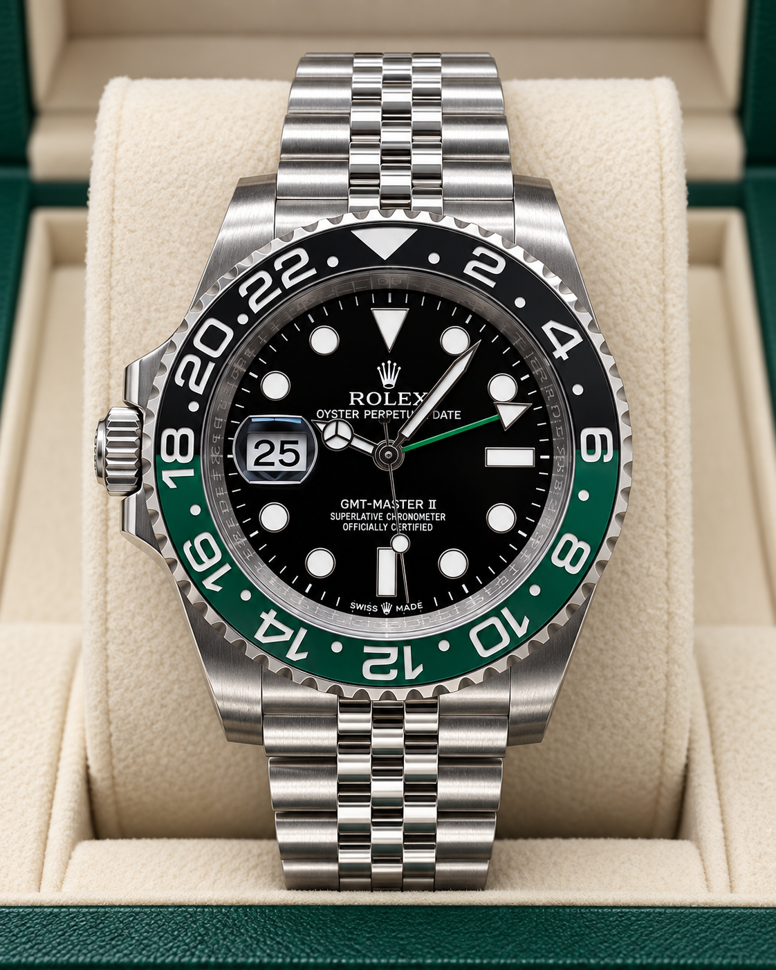 ROLEX GMT-MASTER II – ESFERA NEGRA, BISEL NEGRO Y VERDE “SPRITE” Y BRAZALETE JUBILEE