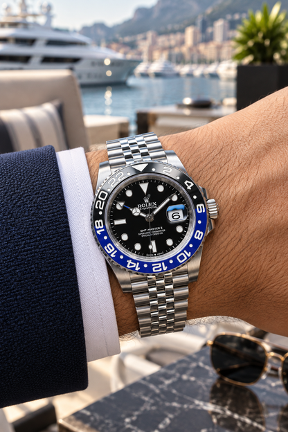 ROLEX GMT-MASTER II – ESFERA NEGRA, BISEL NEGRO Y AZUL “BATMAN” Y BRAZALETE JUBILEE