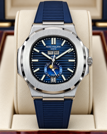 PATEK PHILIPPE NAUTILUS – ESFERA AZUL, FASE LUNAR Y CORREA DE CAUCHO AZUL