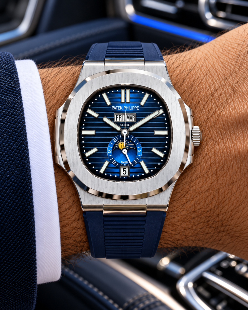 PATEK PHILIPPE NAUTILUS – ESFERA AZUL, FASE LUNAR Y CORREA DE CAUCHO AZUL