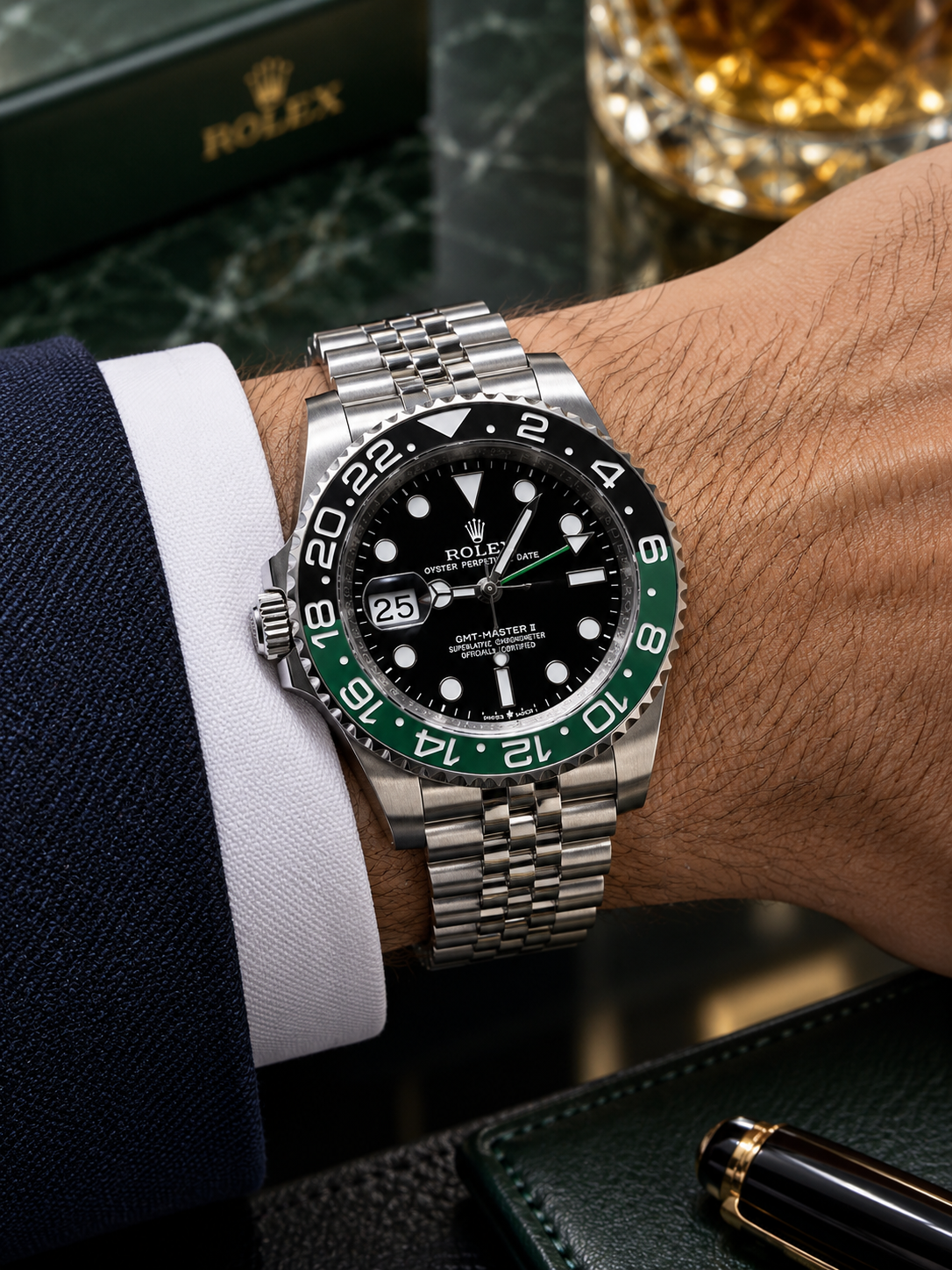 ROLEX GMT-MASTER II – ESFERA NEGRA, BISEL NEGRO Y VERDE “SPRITE” Y BRAZALETE JUBILEE