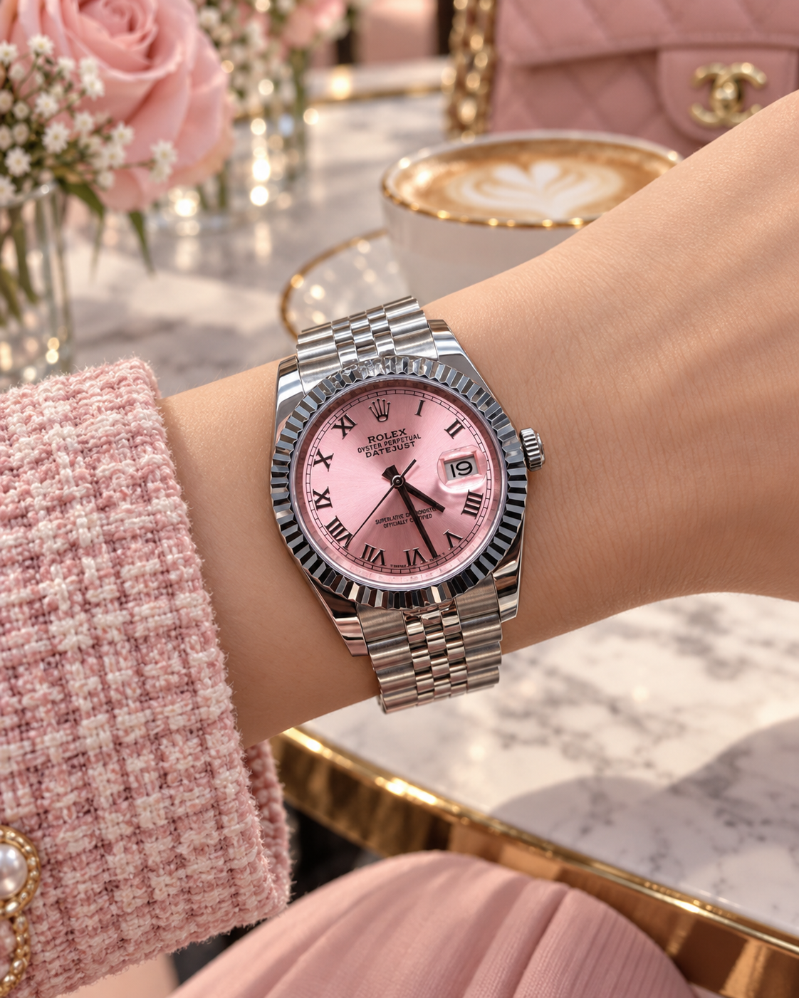 ROLEX DATEJUST 36 MM – ESFERA ROSA CON NÚMEROS ROMANOS, BISEL ESTRIADO Y JUBILEE