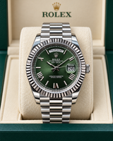 ROLEX DAY-DATE 40 MM – ESFERA VERDE, BISEL ESTRIADO Y BRAZALETE PRESIDENT