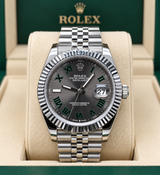 ROLEX DATEJUST 41 MM – ESFERA WIMBELDOM CON NÚMEROS ROMANOS VERDES, BISEL ESTRIADO Y BRAZALETE JUBILEE