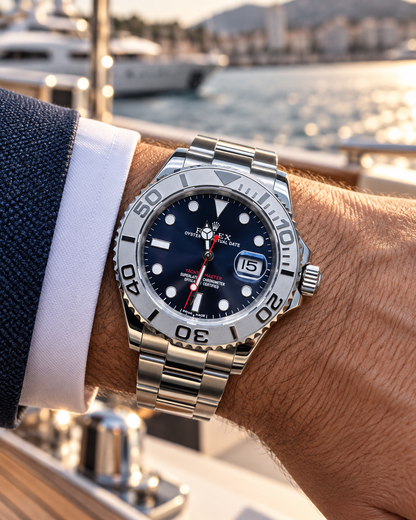 ROLEX YACHT-MASTER – ESFERA AZUL, BISEL PLATEADO Y BRAZALETE OYSTER
