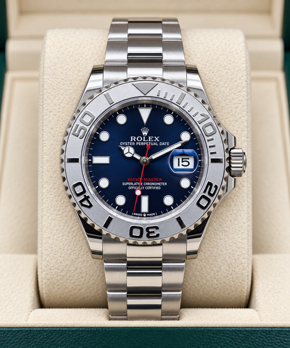 ROLEX YACHT-MASTER – ESFERA AZUL, BISEL PLATEADO Y BRAZALETE OYSTER