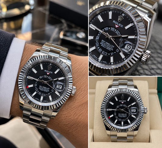 ROLEX SKY-DWELLER – ESFERA NEGRA, BISEL ESTRIADO Y BRAZALETE OYSTER